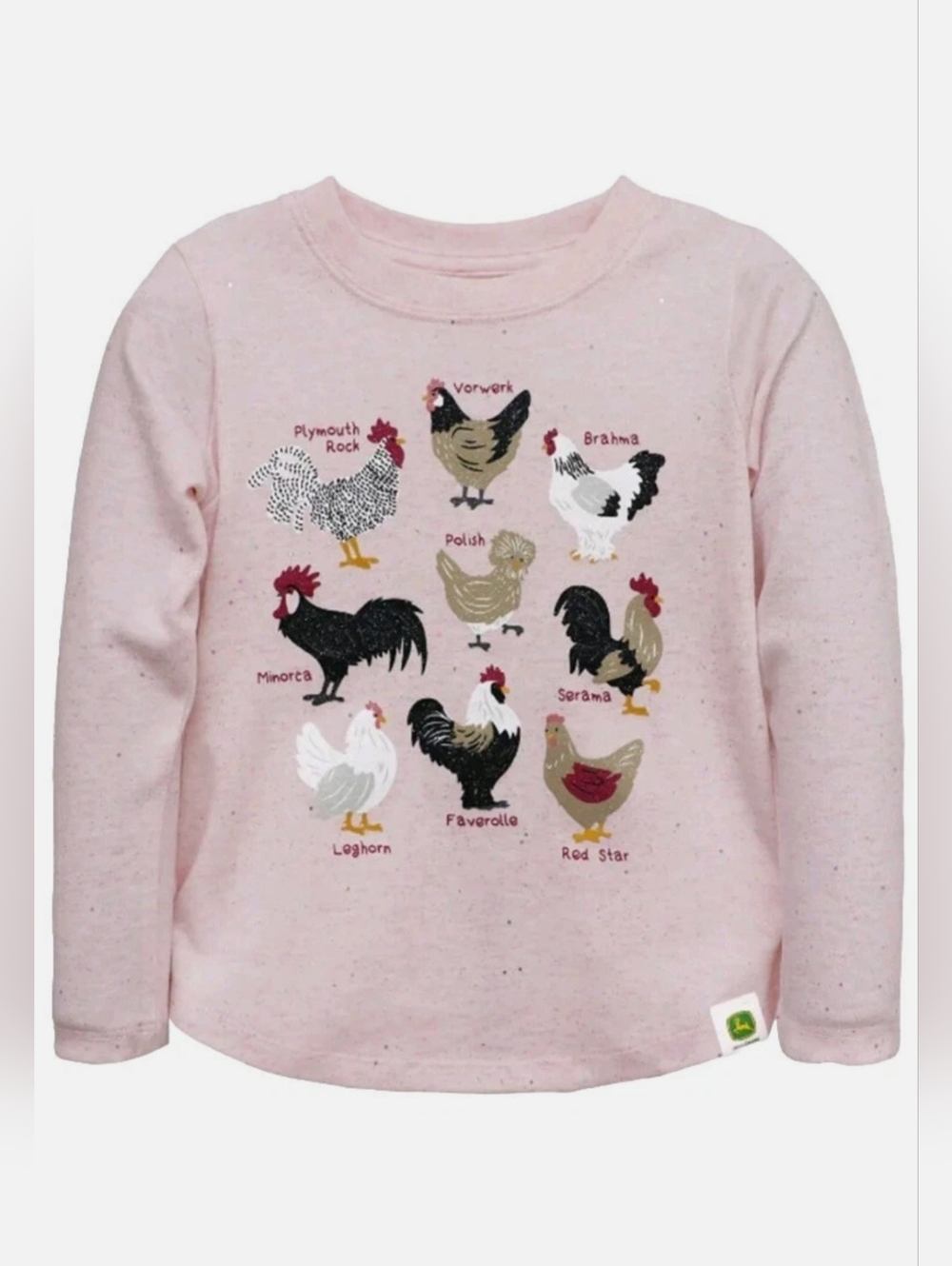 John Deere Sparkly Pink Chicken Breeds Long Sleeve Shirt